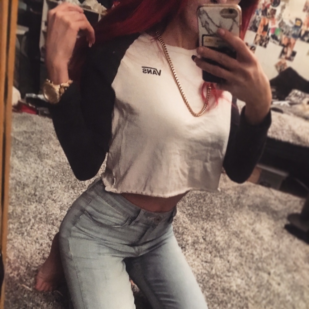 VANS Black & White Cropped Baseball Tee